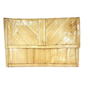 Vintage 60s Big Genuine Eel Skin Envelope Clutch Handbag Organizer Divider Purse